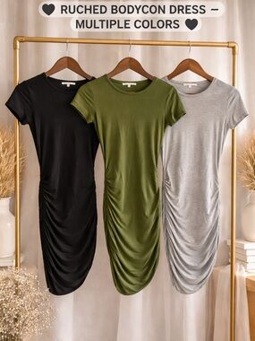 Ruched Bodycon Dress - Black, Olive & Gray